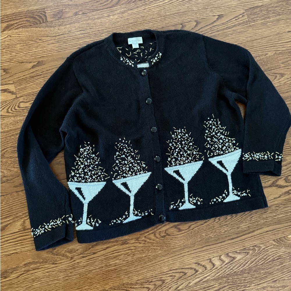 NORTHERN ISLES Vintage Cardigan Sweater Beaded Party Novelty‎ Grannycore XL